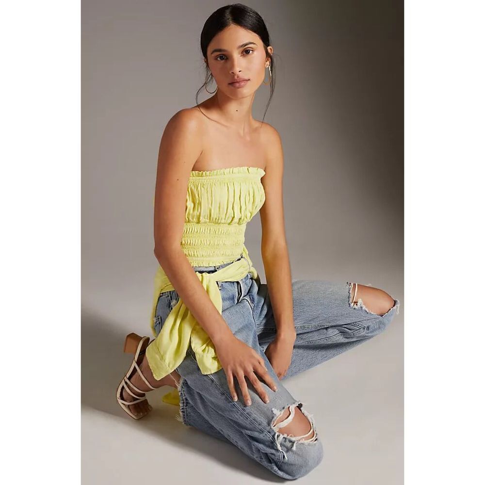 Brand New Anthropologie Pilcro Ruffled Tube Top in Lime XL